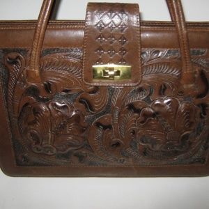 Brown Tooled Leather Purse Handbag MEXICANAS